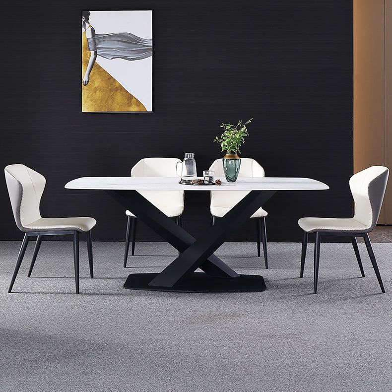 Traditional Luxury Rectangle Dining Table Sintered Stone Table with Pedestal Base