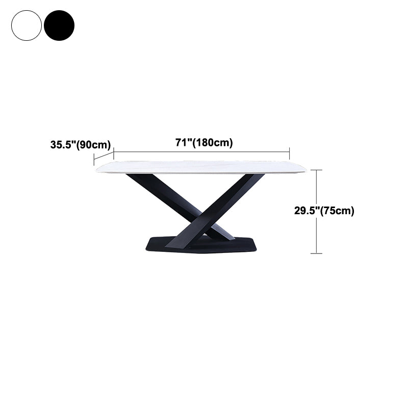 Traditional Luxury Rectangle Dining Table Sintered Stone Table with Pedestal Base