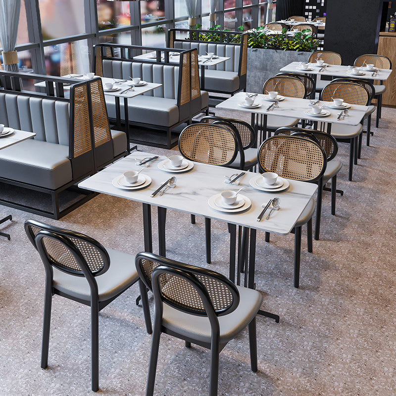 Tavolo da pranzo in stile industriale bianco tavolo da pranzo in pietra sinterizzato con cornice nera per sala da pranzo