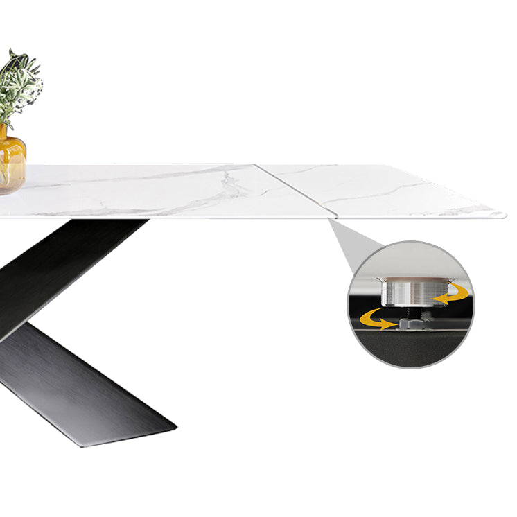 Mesa de comedor de piedra sinterizada extensible Mesa blanca industrial con pedestal de metal