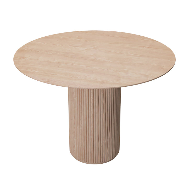 Round Pedestal Casual Dining Table Light Wood Color Fixed Table with Pinewood Solid Wood