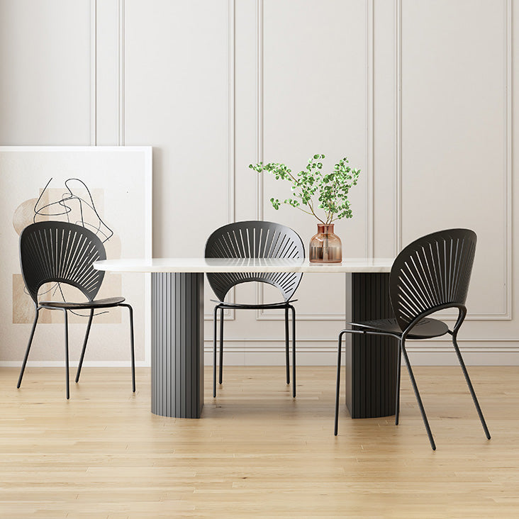 Moderne stijl ovale eettafel dubbele voetstuk eettafel met zwarte poten