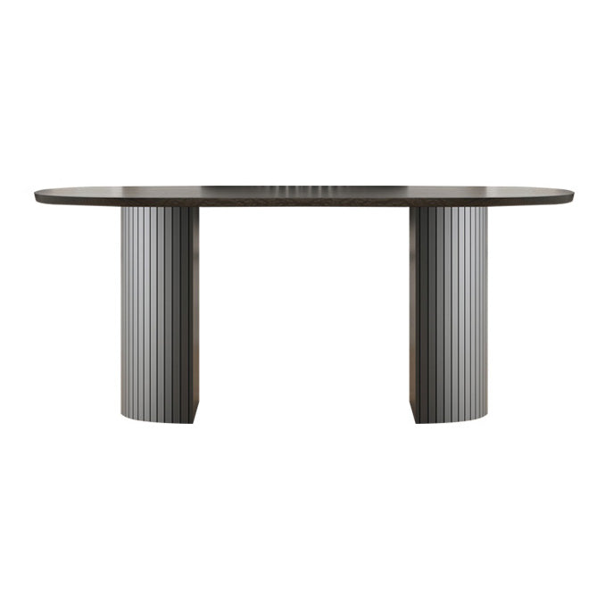 Moderne stijl ovale eettafel dubbele voetstuk eettafel met zwarte poten