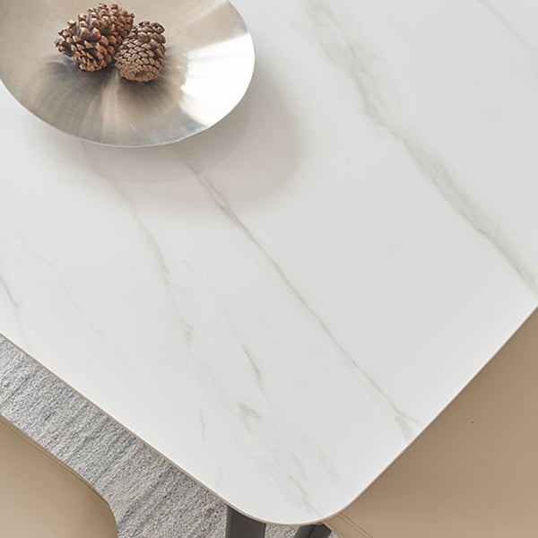 Rectángulo 4 patas mesa de lujo tono blanco mesa fija de piedra sinterizada
