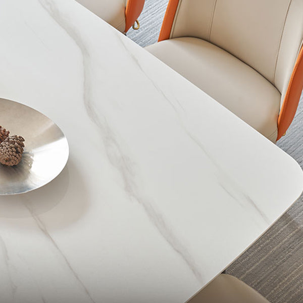 Rectángulo 4 patas mesa de lujo tono blanco mesa fija de piedra sinterizada