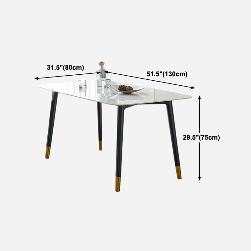 Rectángulo 4 patas mesa de lujo tono blanco mesa fija de piedra sinterizada