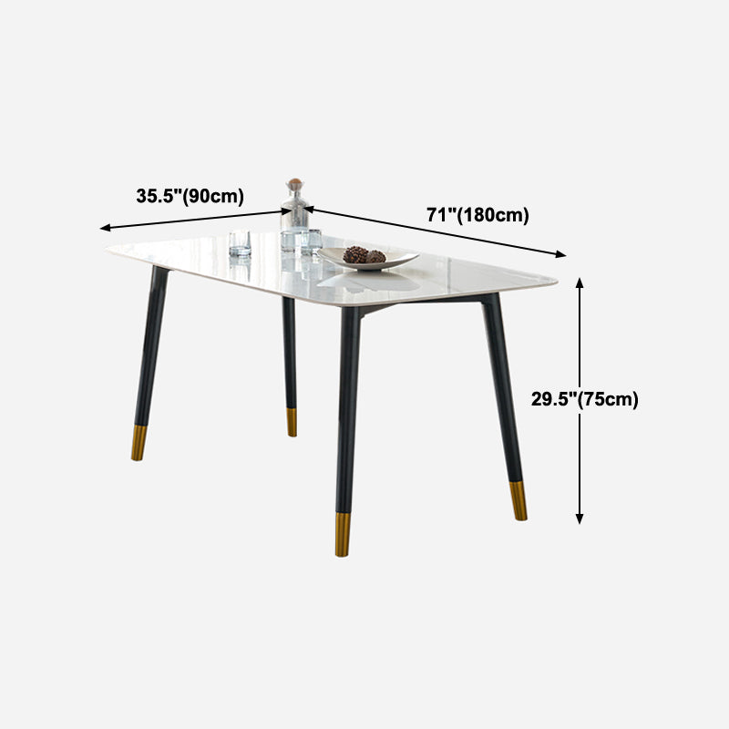 Rectángulo 4 patas mesa de lujo tono blanco mesa fija de piedra sinterizada