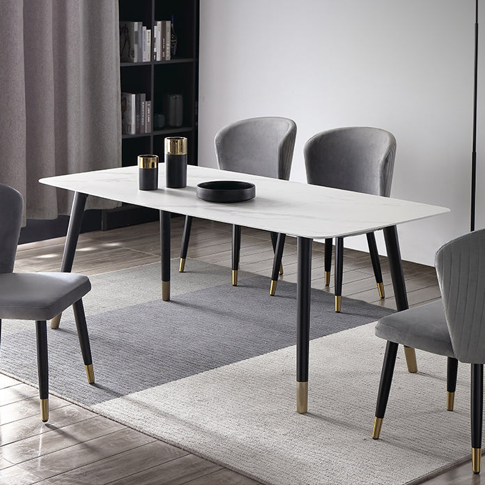 Mesa de comedor de lujo tradicional rectangular de piedra sinterizada mesa de comedor de 4 patas con marco negro