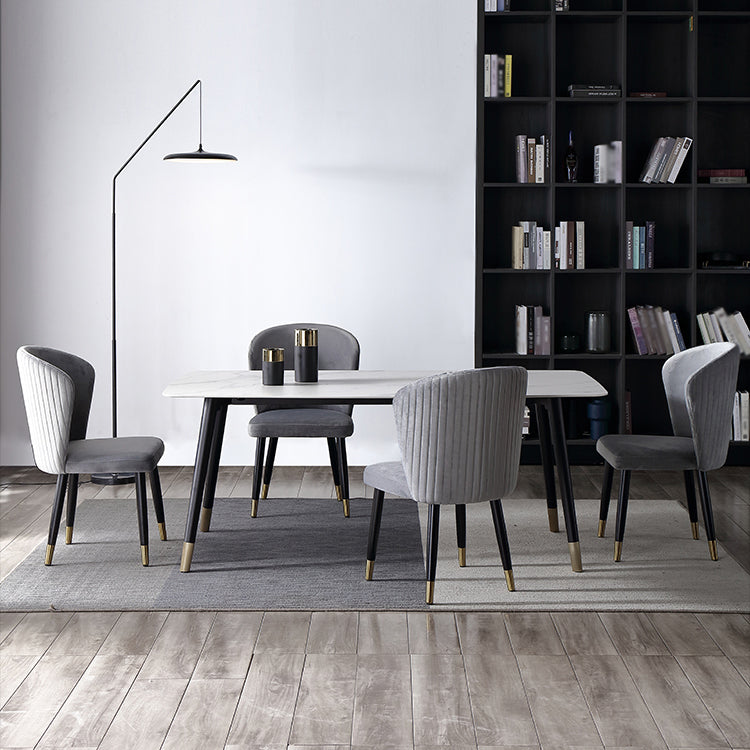 Mesa de comedor de lujo tradicional rectangular de piedra sinterizada mesa de comedor de 4 patas con marco negro