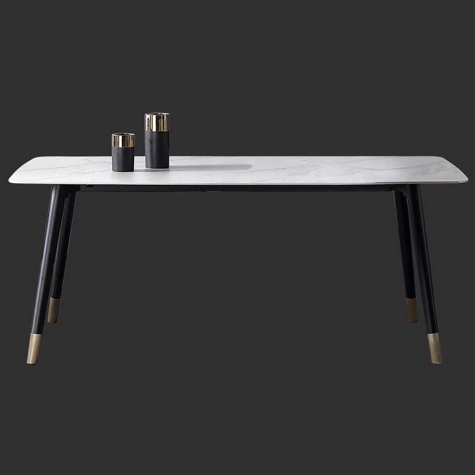 Mesa de comedor de lujo tradicional rectangular de piedra sinterizada mesa de comedor de 4 patas con marco negro