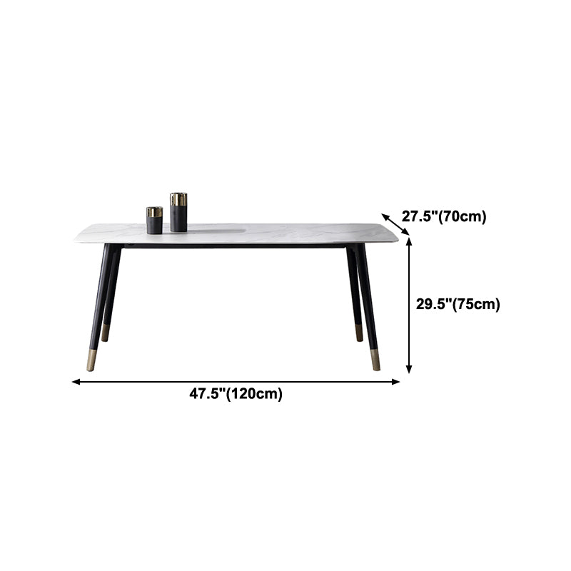 Mesa de comedor de lujo tradicional rectangular de piedra sinterizada mesa de comedor de 4 patas con marco negro