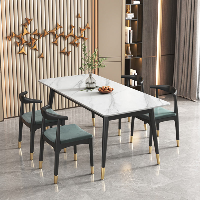 Sintered Stone White Dining Table Glam Style 4 Legs Table for Dining Room