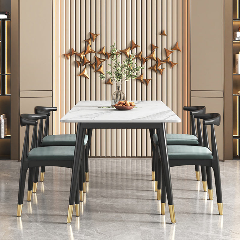 Sintered Stone White Dining Table Glam Style 4 Legs Table for Dining Room