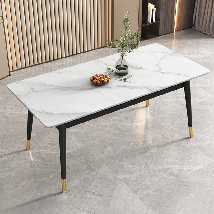 Sintered Stone White Dining Table Glam Style 4 Legs Table for Dining Room