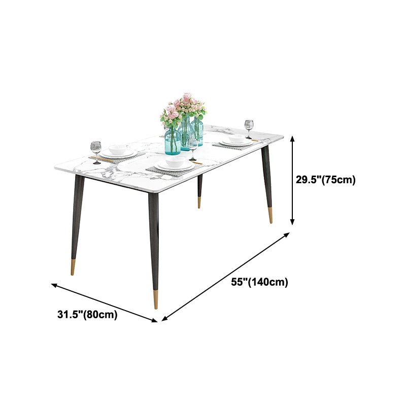 Sintered Stone White Dining Table Glam Style 4 Legs Table for Dining Room