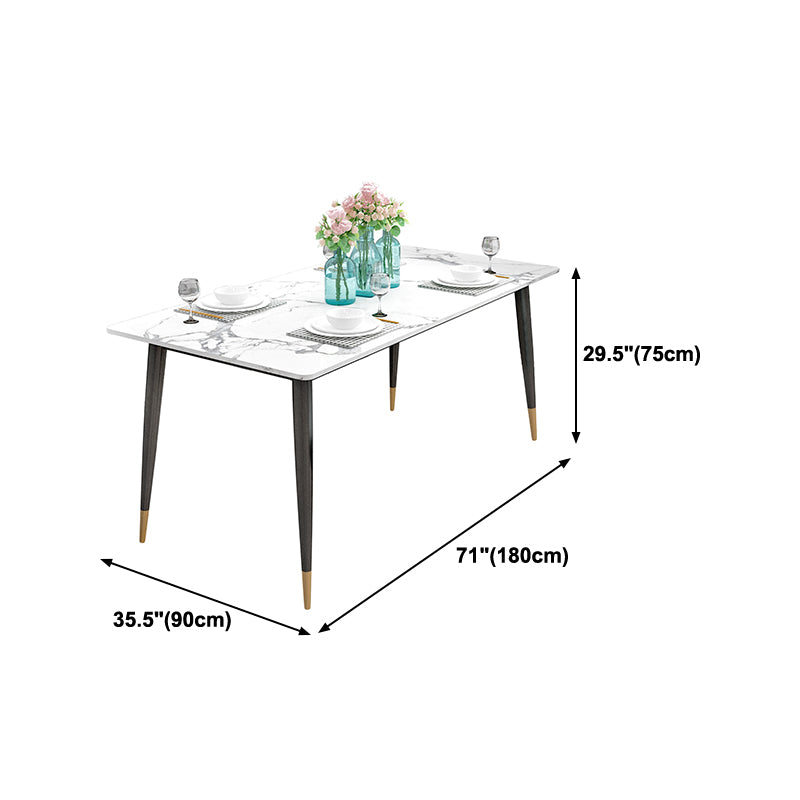 Sintered Stone White Dining Table Glam Style 4 Legs Table for Dining Room