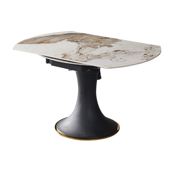 Mesa de comedor de piedra sinterizada de lujo con base de metal negro