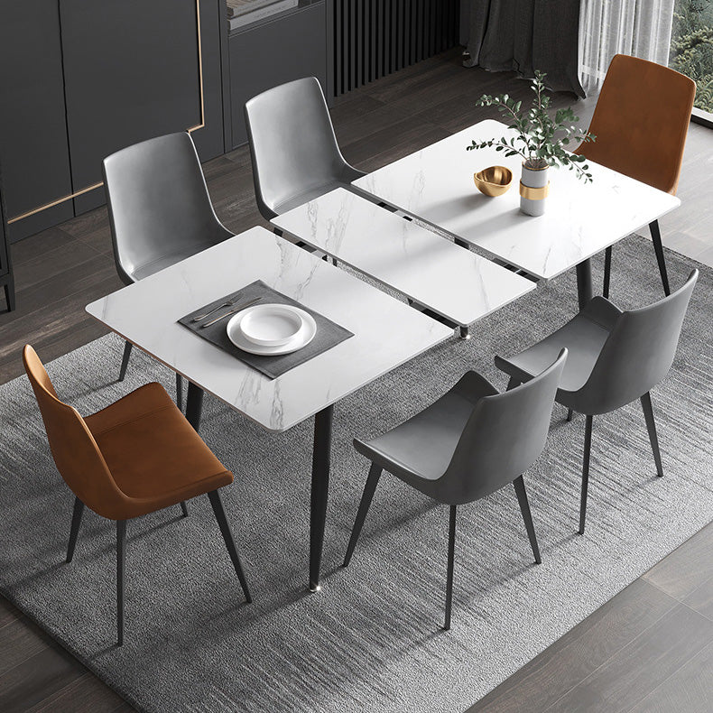 Rectangle Industrial Dining Room Table White Sintered Stone Table with 4 Black Legs