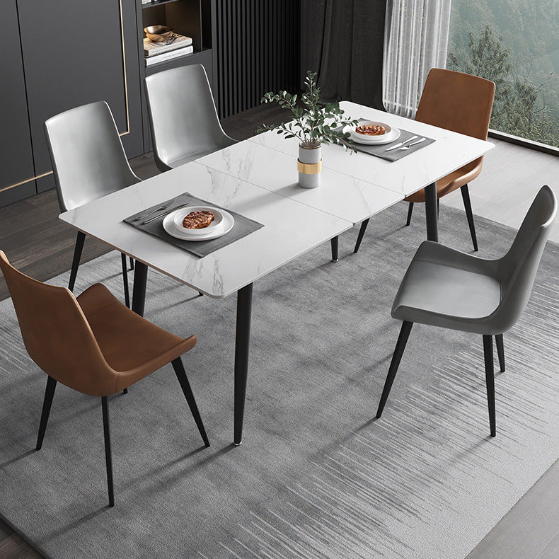Rectangle Industrial Dining Room Table White Sintered Stone Table with 4 Black Legs