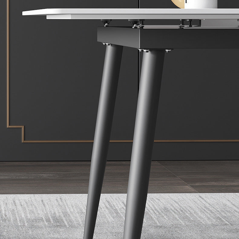 Rectangle Industrial Dining Room Table White Sintered Stone Table with 4 Black Legs