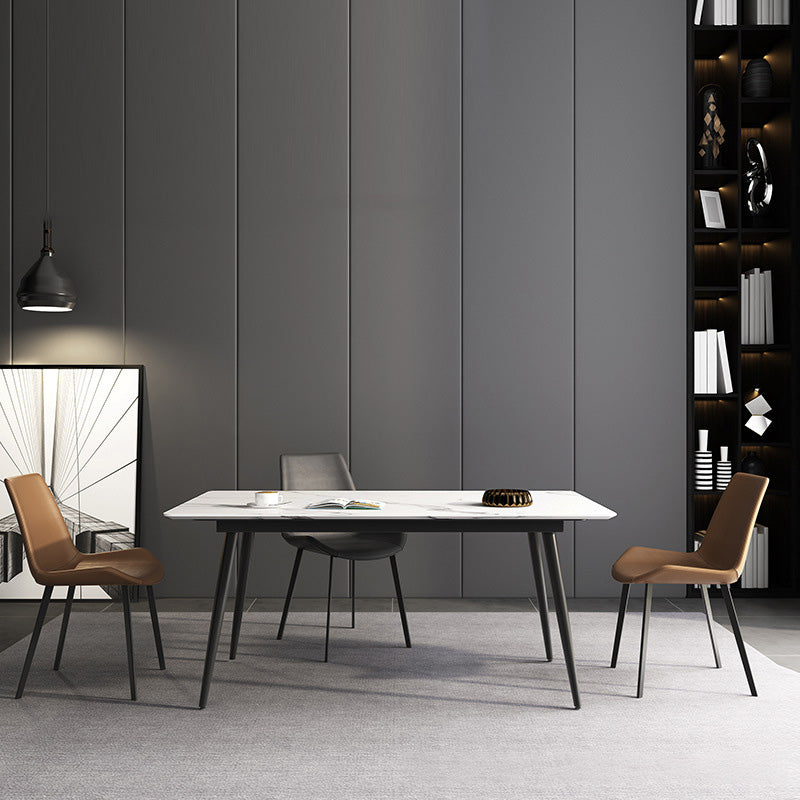 Rectangle Industrial Dining Room Table Sintered Stone Table with 4 Black Legs