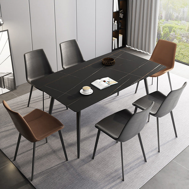 Rectangle Industrial Dining Room Table Sintered Stone Table with 4 Black Legs