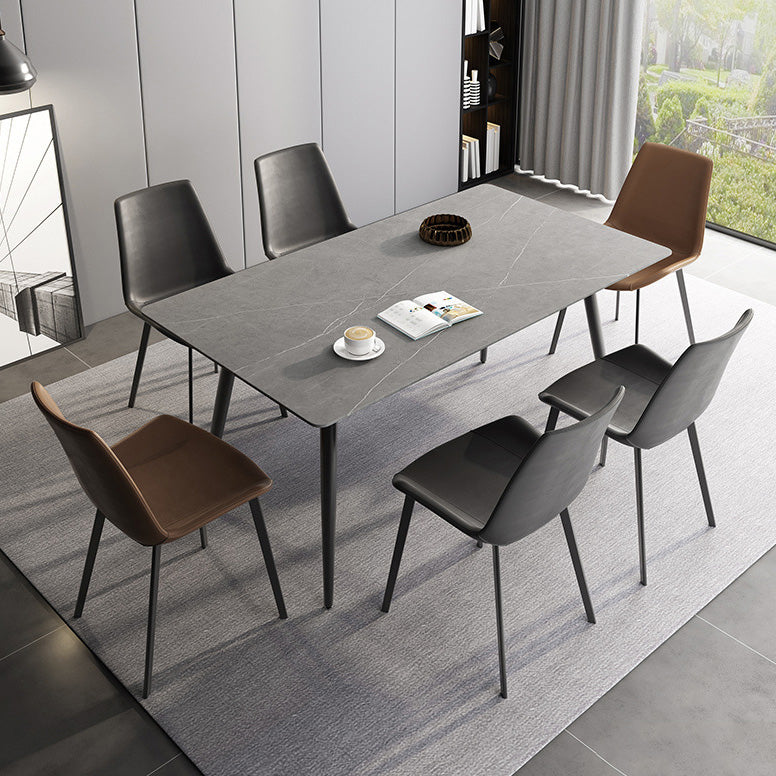 Rectangle Industrial Dining Room Table Sintered Stone Table with 4 Black Legs