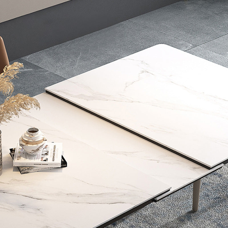 Rectangle Extendable Industrial Dining Table White Sintered Stone Table with 4 Black Legs