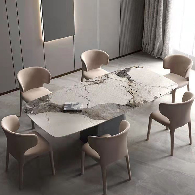 Traditional Rectangle Luxury Dining Table White Sintered Stone Table with Metal Pedestal Base