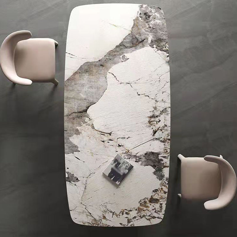 Traditional Rectangle Luxury Dining Table White Sintered Stone Table with Metal Pedestal Base