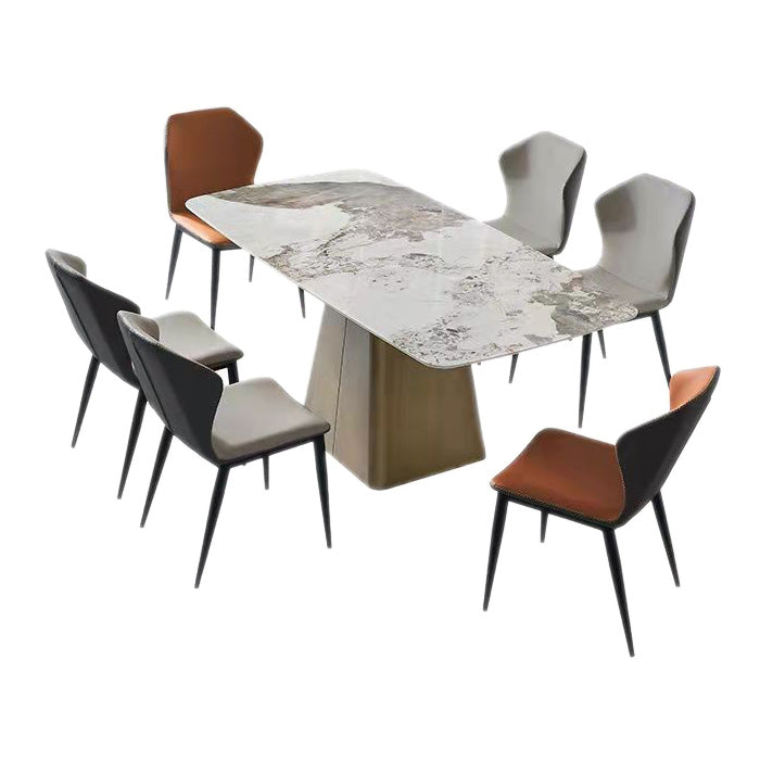 Traditional Rectangle Luxury Dining Table White Sintered Stone Table with Metal Pedestal Base