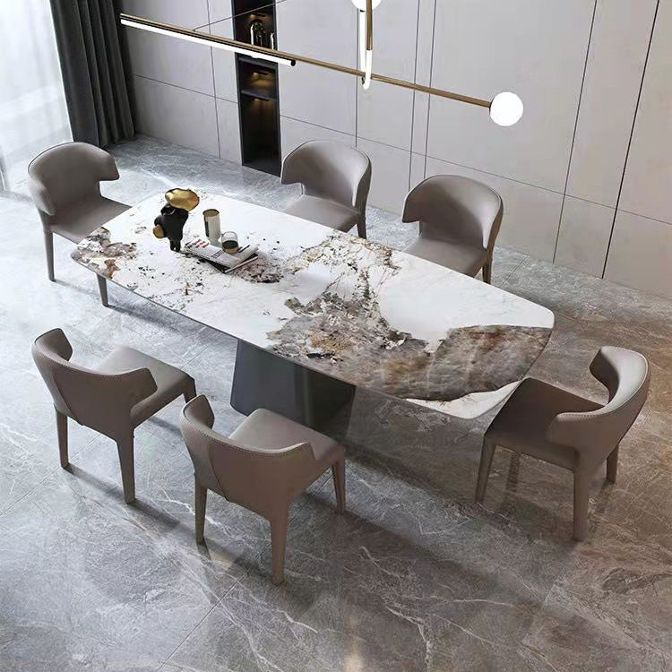 Traditional Rectangle Luxury Dining Table White Sintered Stone Table with Metal Pedestal Base