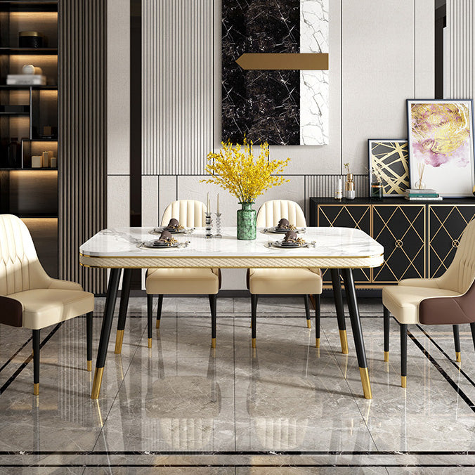 Rectangle Traditional Luxury Dining Table 4 Black Metal Legs Table for Dining Room
