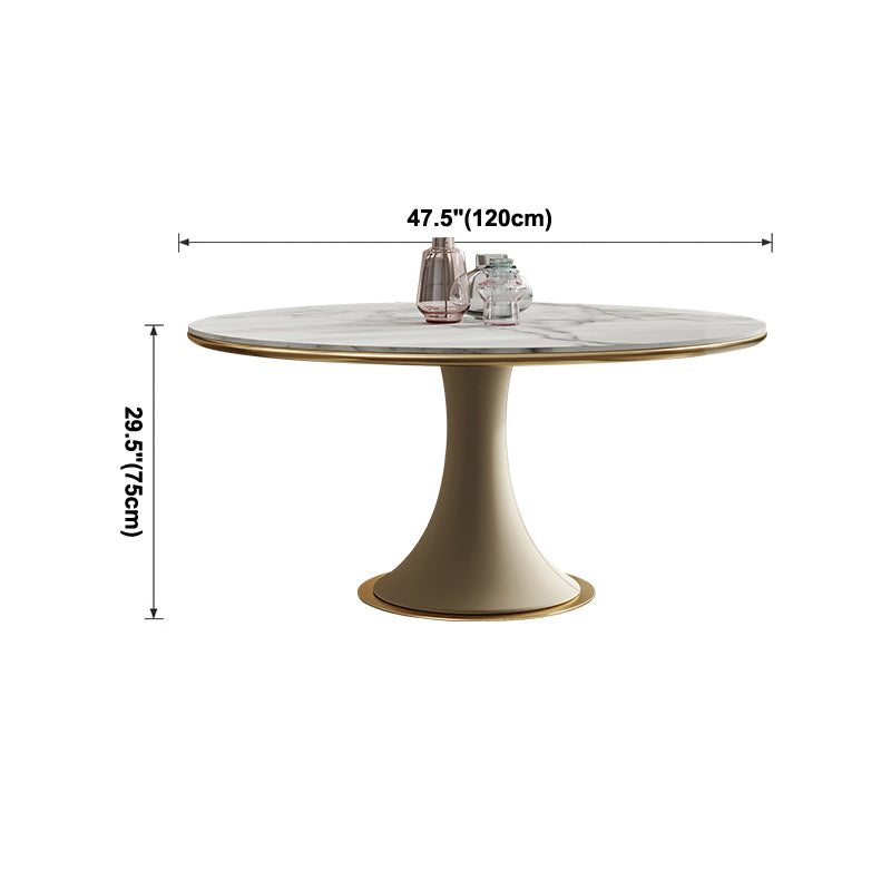 Mesa de comedor de lujo tradicional redonda mesa de piedra sinterizada blanca con base de pedestal blanco