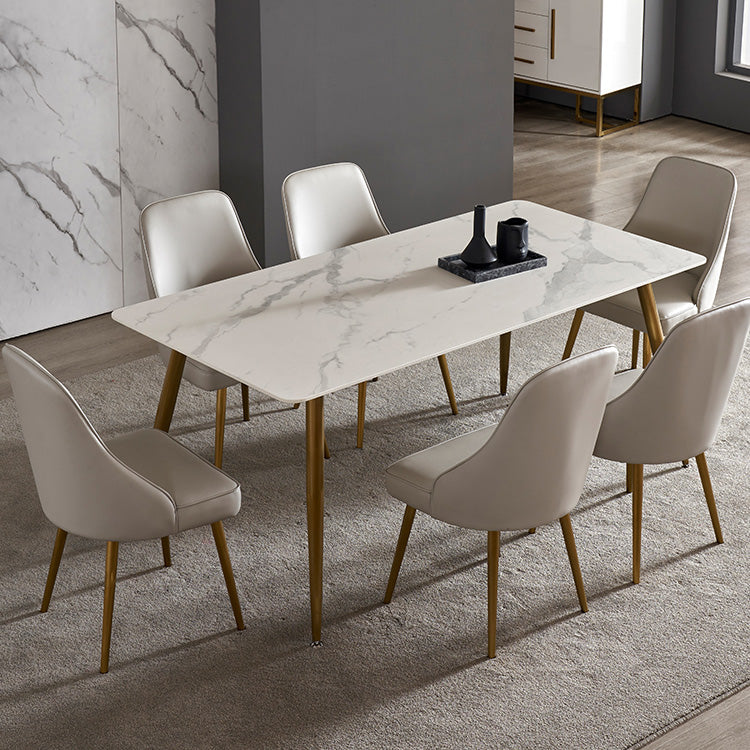 Traditional Luxury Rectangle Dining Table White Sintered Stone Table with 4 Gold Legs