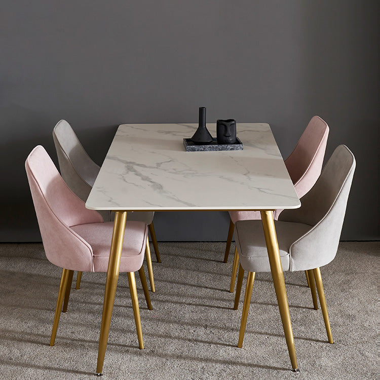 Traditional Luxury Rectangle Dining Table White Sintered Stone Table with 4 Gold Legs