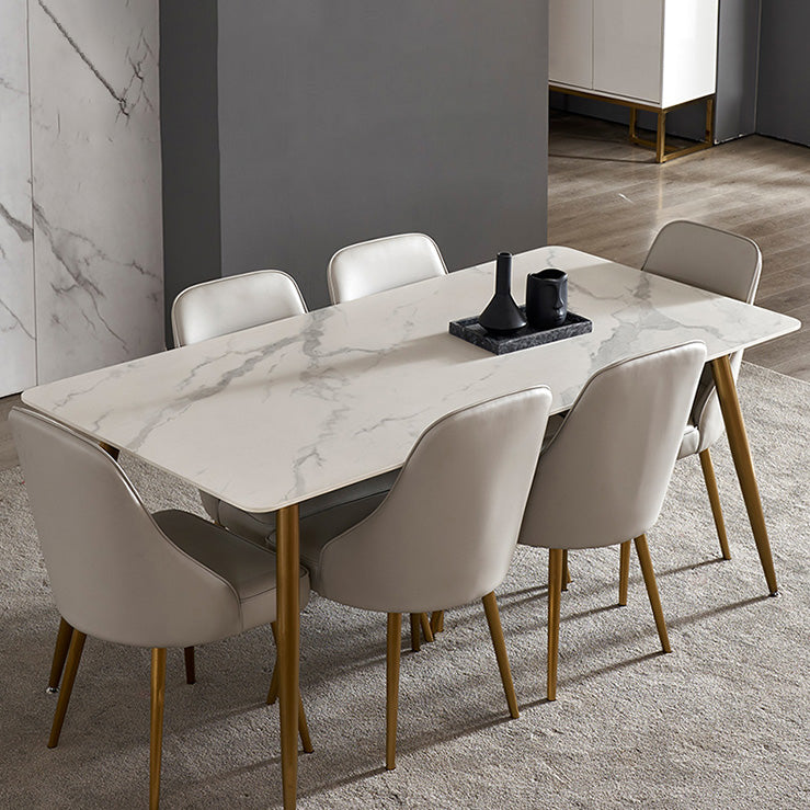 Traditional Luxury Rectangle Dining Table White Sintered Stone Table with 4 Gold Legs