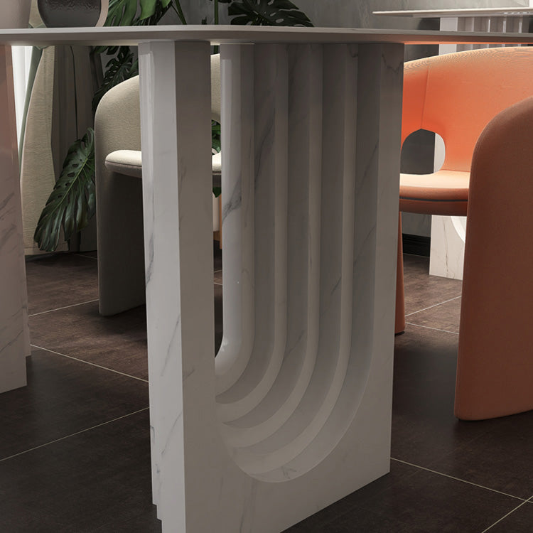 47.24''L Contemporary Sintered Stone Table White Dining Table with Double Pedestal Bases