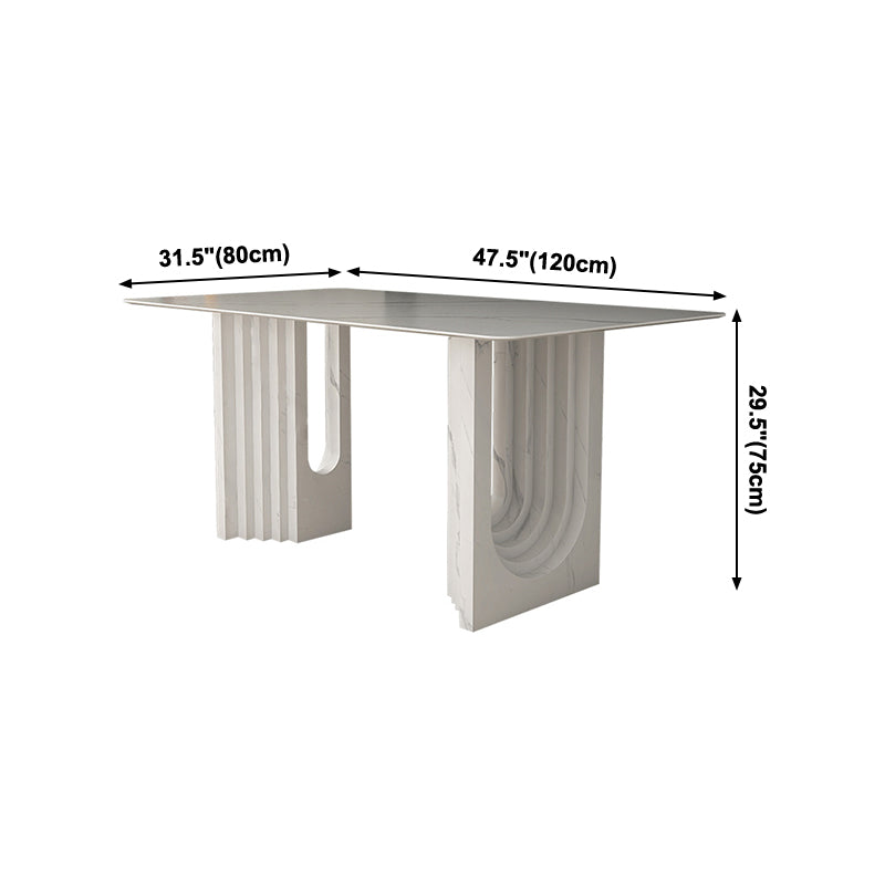 47.24''L Contemporary Sintered Stone Table White Dining Table with Double Pedestal Bases