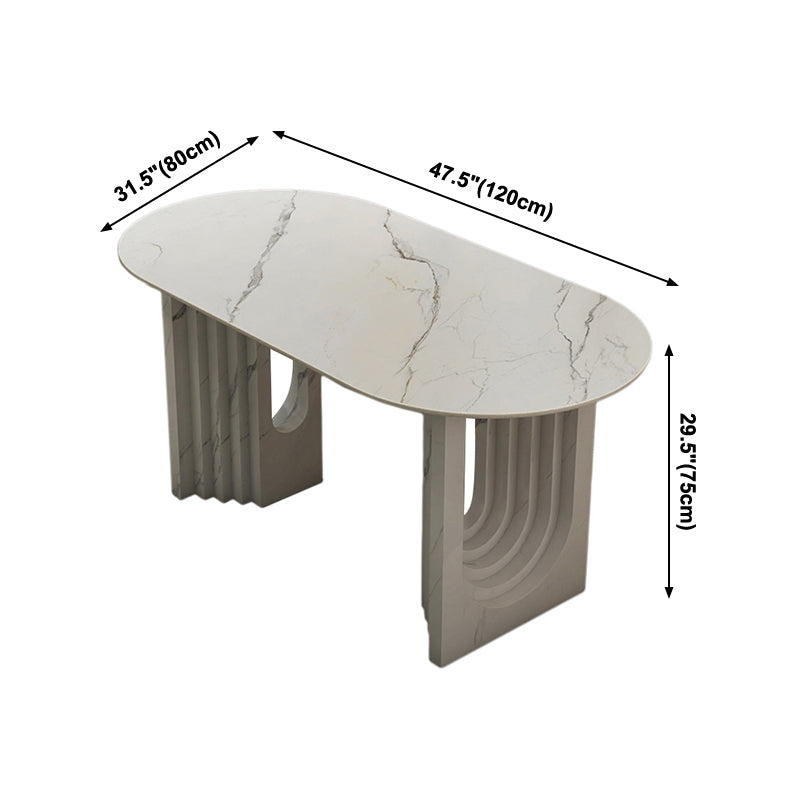 47.24''L Contemporary Sintered Stone Table White Dining Table with Double Pedestal Bases