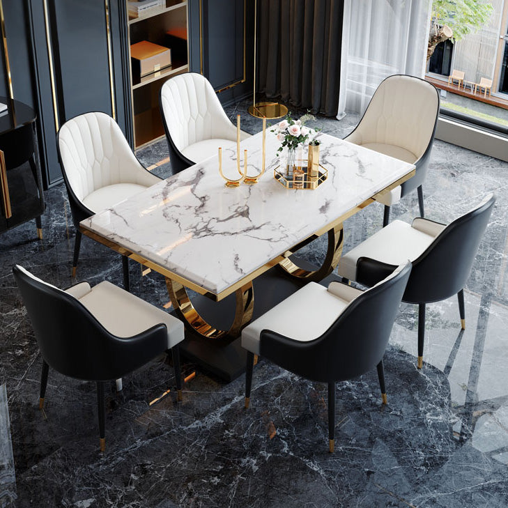 Trestle Base Dining Table Traditional Luxury Marble Dinner Table for Home