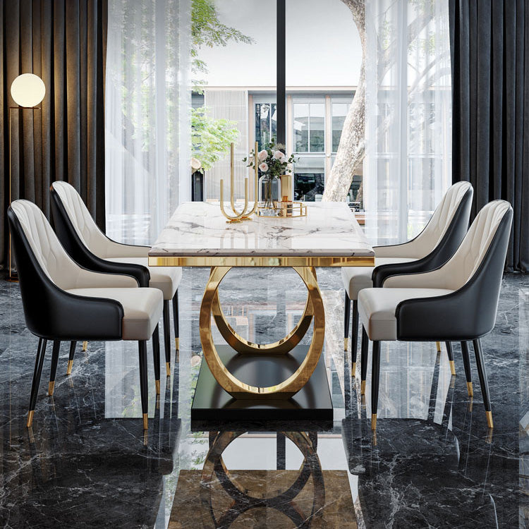 Trestle Base Dining Table Traditional Luxury Marble Dinner Table for Home