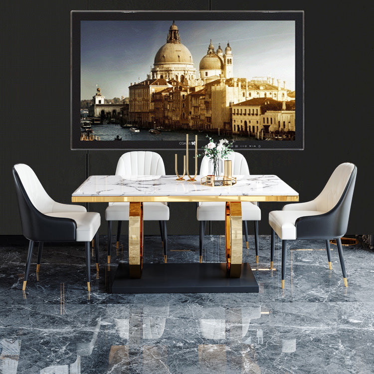 Trestle Base Dining Table Traditional Luxury Marble Dinner Table for Home