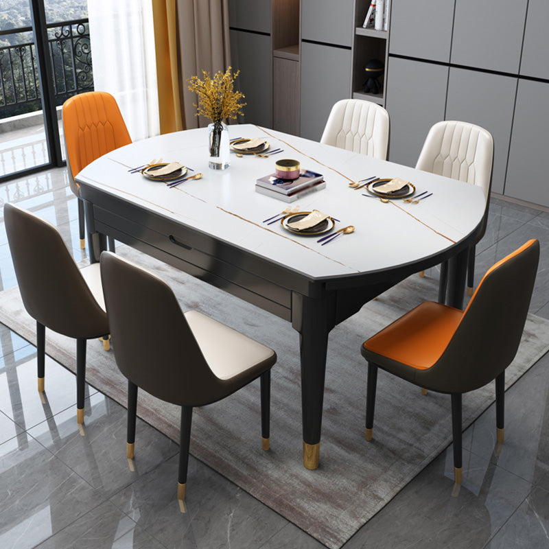 Glam Round Shape Kitchen Table Extendable Sintered Stone Dining Table with 4 Legs Base