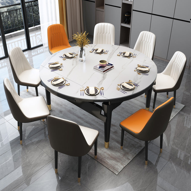 Glam Round Shape Kitchen Table Extendable Sintered Stone Dining Table with 4 Legs Base