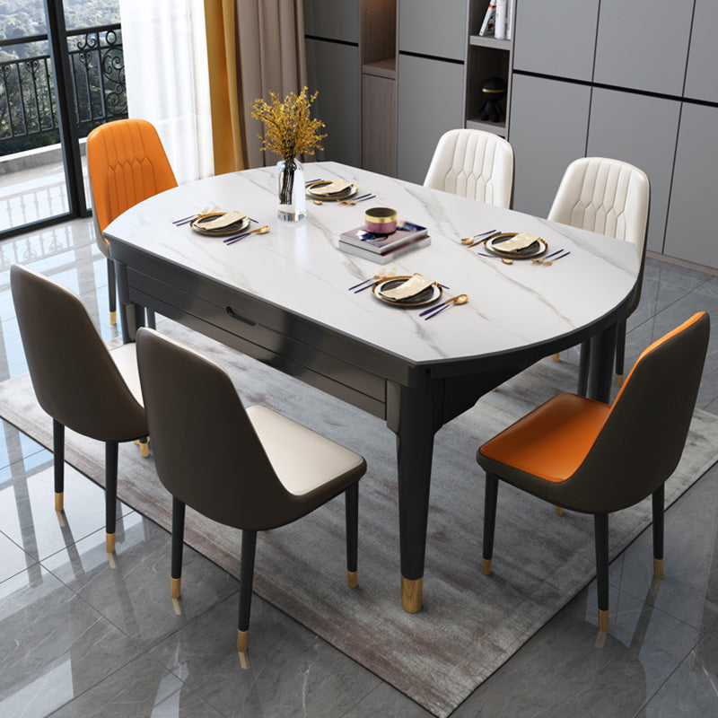 Glam Round Shape Kitchen Table Extendable Sintered Stone Dining Table with 4 Legs Base