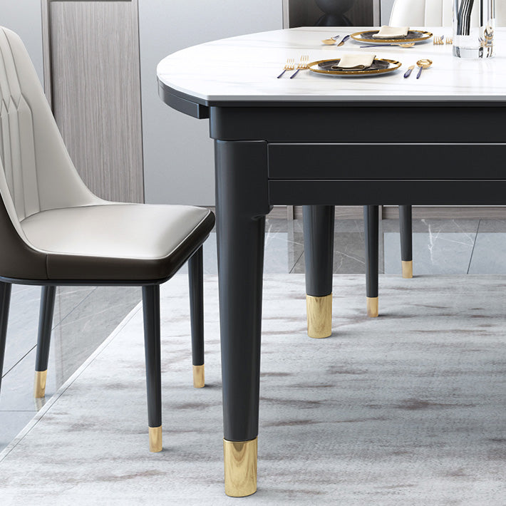 Glam Round Shape Kitchen Table Extendable Sintered Stone Dining Table with 4 Legs Base