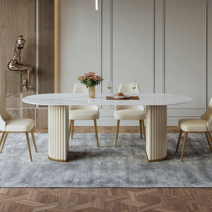 Oval Double Pedestal Dining Table Traditional Luxury Stone Furniture