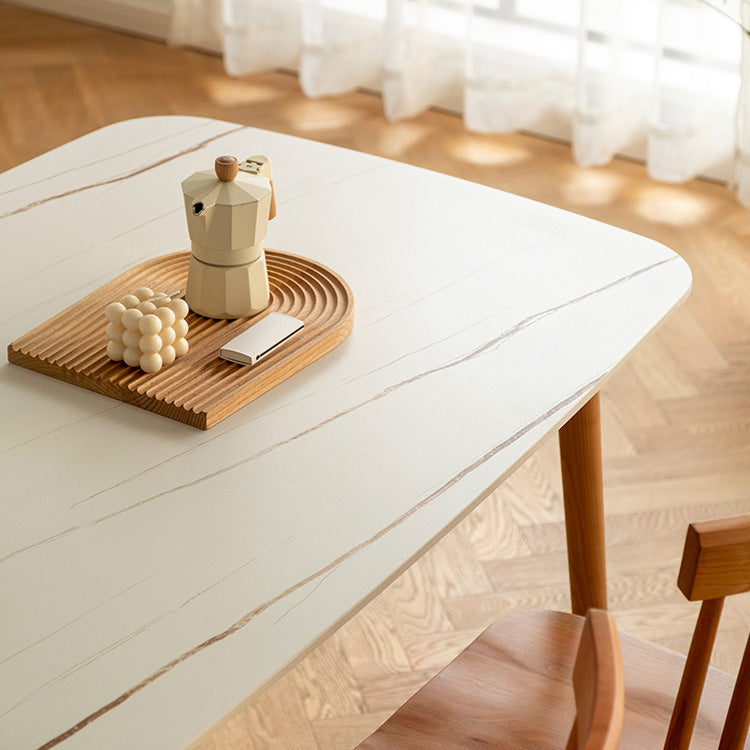 Contemporary White Standard Dining Table Sintered Stone Top Dining Table for Kitchen