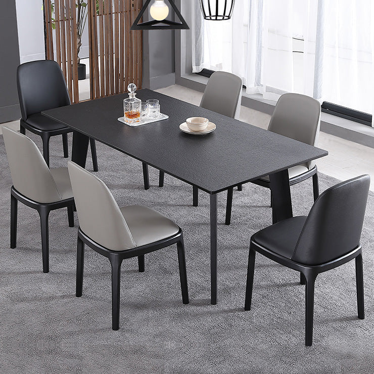 Rectangle 4 Legs Industrial Table Black Fixed Table of Sintered Stone
